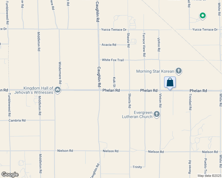 map of restaurants, bars, coffee shops, grocery stores, and more near 8176 Phelan Road in Phelan