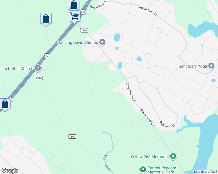 map of restaurants, bars, coffee shops, grocery stores, and more near 716 Sloop Point Road in Hampstead