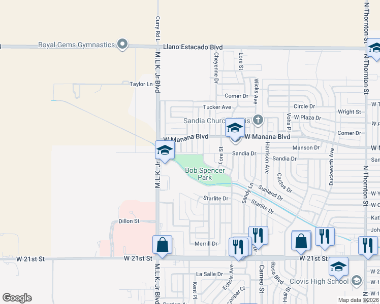 map of restaurants, bars, coffee shops, grocery stores, and more near 2800 Lisa Avenue in Clovis
