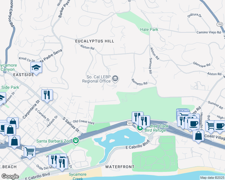 map of restaurants, bars, coffee shops, grocery stores, and more near 540 Owen Road in Santa Barbara