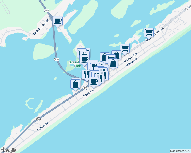 map of restaurants, bars, coffee shops, grocery stores, and more near 306 Roland Avenue in Surf City