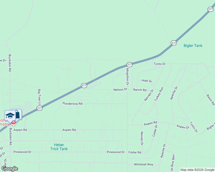 map of restaurants, bars, coffee shops, grocery stores, and more near 3085 Arizona 277 in Heber-Overgaard