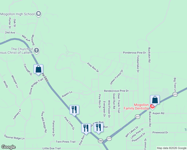 map of restaurants, bars, coffee shops, grocery stores, and more near 3634 Redwing Loop in Heber-Overgaard