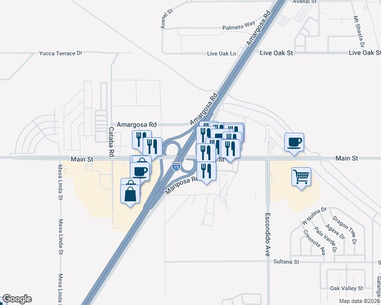 map of restaurants, bars, coffee shops, grocery stores, and more near in Hesperia