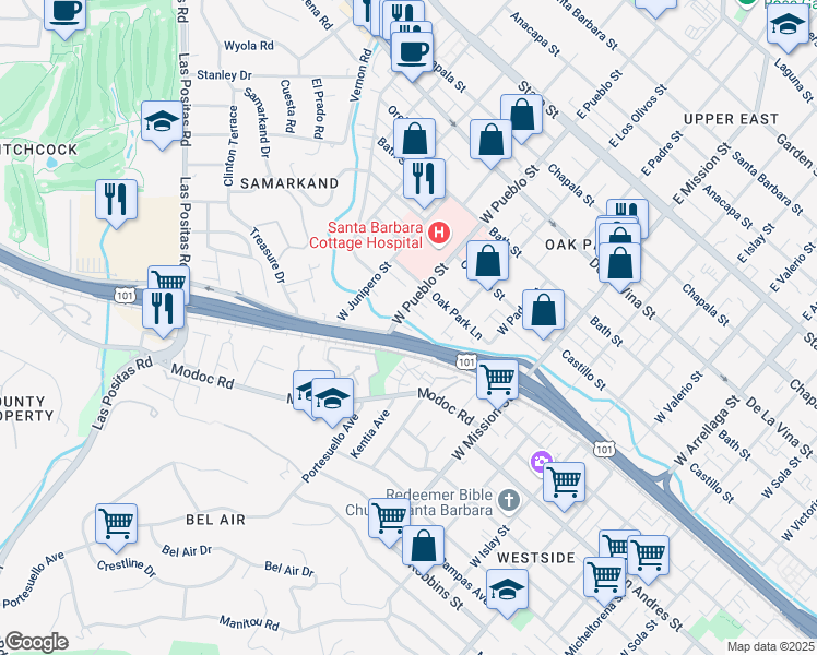 map of restaurants, bars, coffee shops, grocery stores, and more near in Santa Barbara