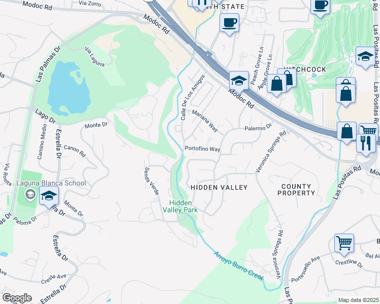 map of restaurants, bars, coffee shops, grocery stores, and more near 3752 Pescadero Drive in Santa Barbara