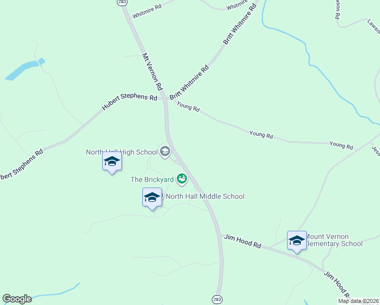 map of restaurants, bars, coffee shops, grocery stores, and more near 4872 Mount Vernon Road in Gainesville