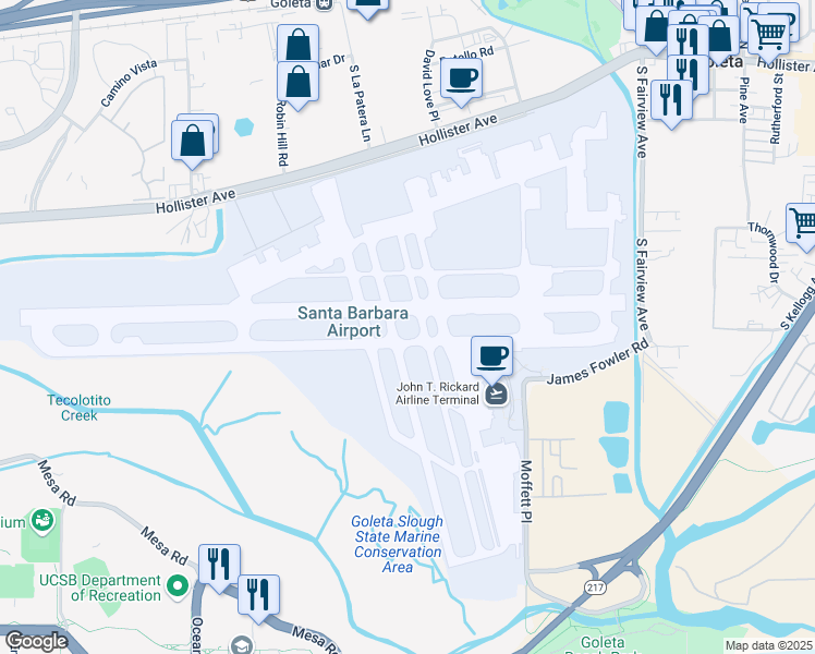 map of restaurants, bars, coffee shops, grocery stores, and more near 500 Fowler Road in Santa Barbara