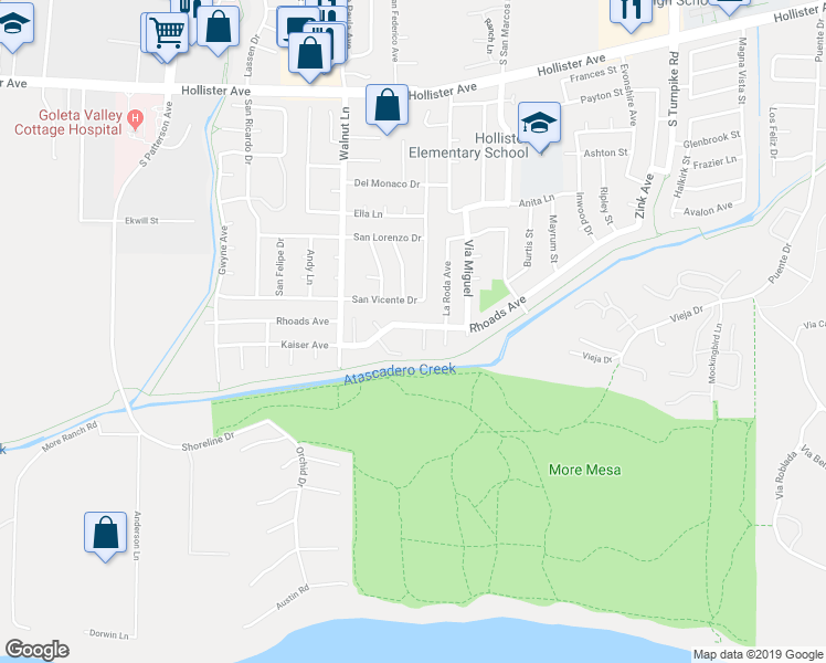 map of restaurants, bars, coffee shops, grocery stores, and more near 5043 Rhoads Avenue in Santa Barbara