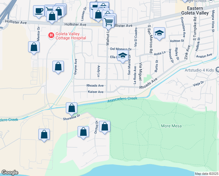 map of restaurants, bars, coffee shops, grocery stores, and more near 5099 Rhoads Avenue in Santa Barbara
