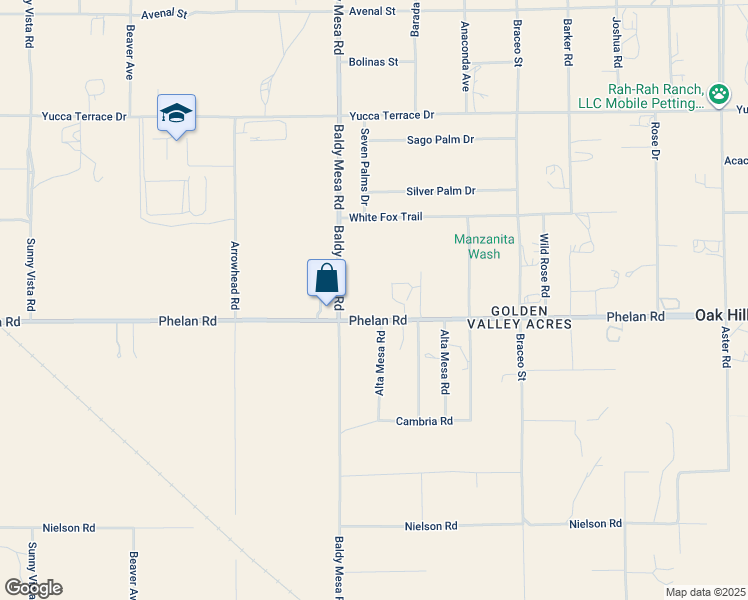 map of restaurants, bars, coffee shops, grocery stores, and more near 9760 Phelan Road in Hesperia