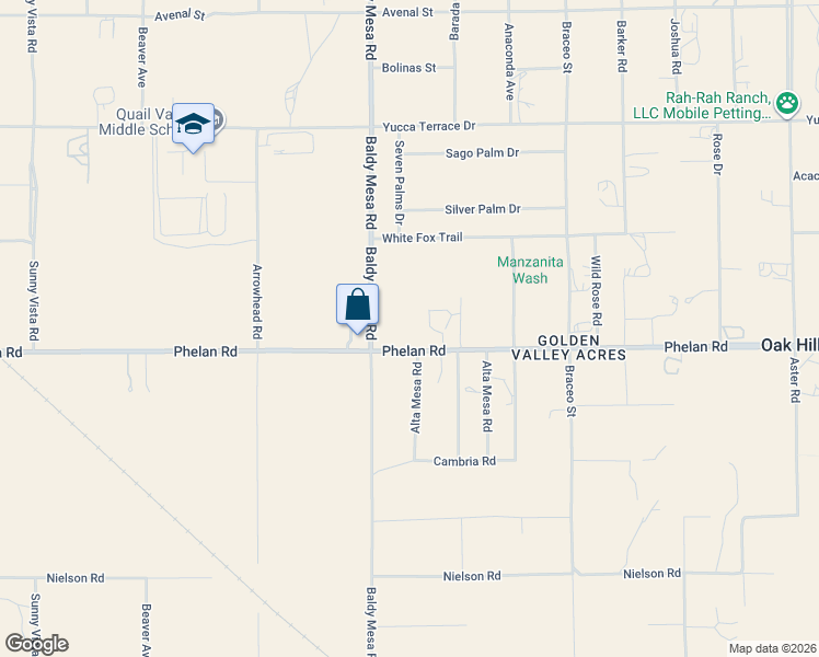 map of restaurants, bars, coffee shops, grocery stores, and more near 9801-9899 Baldy Mesa Road in Phelan
