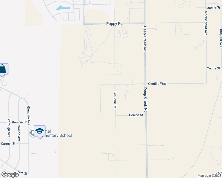 map of restaurants, bars, coffee shops, grocery stores, and more near Ocotillo Way in Apple Valley