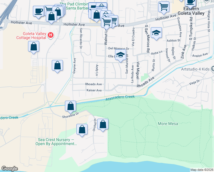 map of restaurants, bars, coffee shops, grocery stores, and more near 5095 San Vicente Drive in Santa Barbara