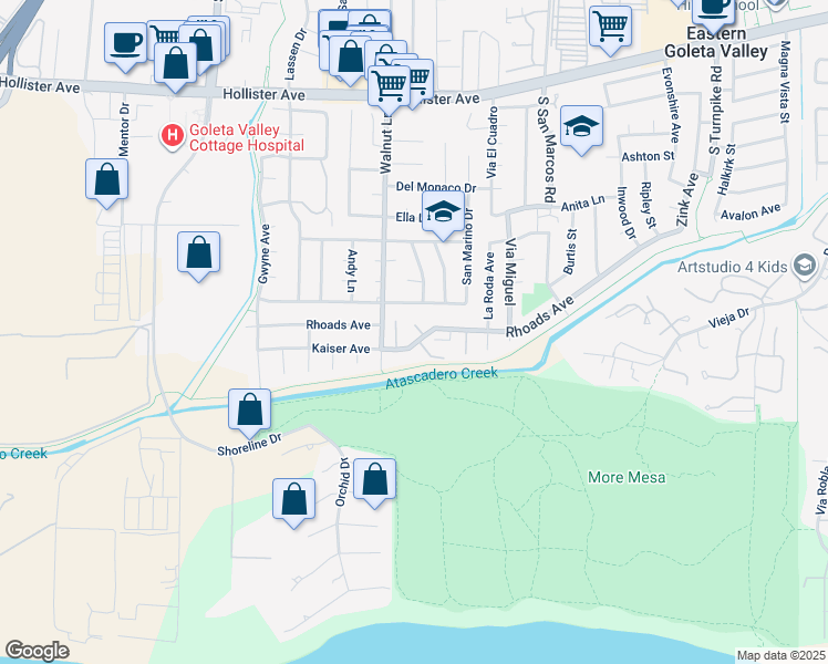 map of restaurants, bars, coffee shops, grocery stores, and more near 5067 San Vicente Drive in Santa Barbara