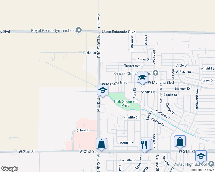 map of restaurants, bars, coffee shops, grocery stores, and more near 2813 Apache Road in Clovis