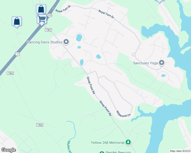 map of restaurants, bars, coffee shops, grocery stores, and more near 632 Bay Harbor Drive in Hampstead