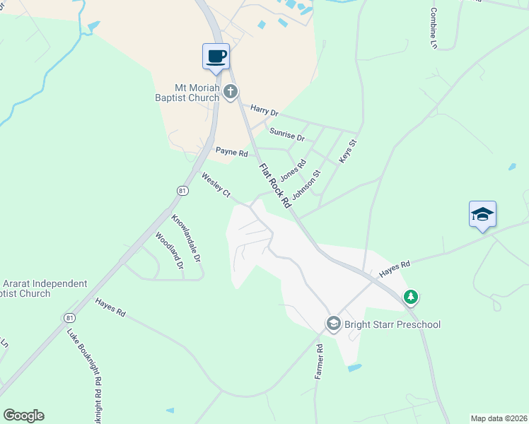 map of restaurants, bars, coffee shops, grocery stores, and more near 804 Flatrock Road in Anderson