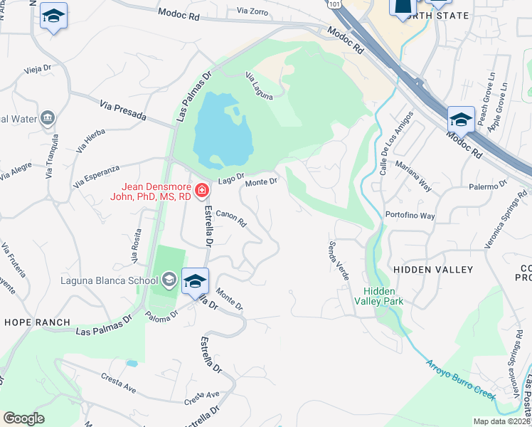 map of restaurants, bars, coffee shops, grocery stores, and more near 930 Monte Drive in Santa Barbara