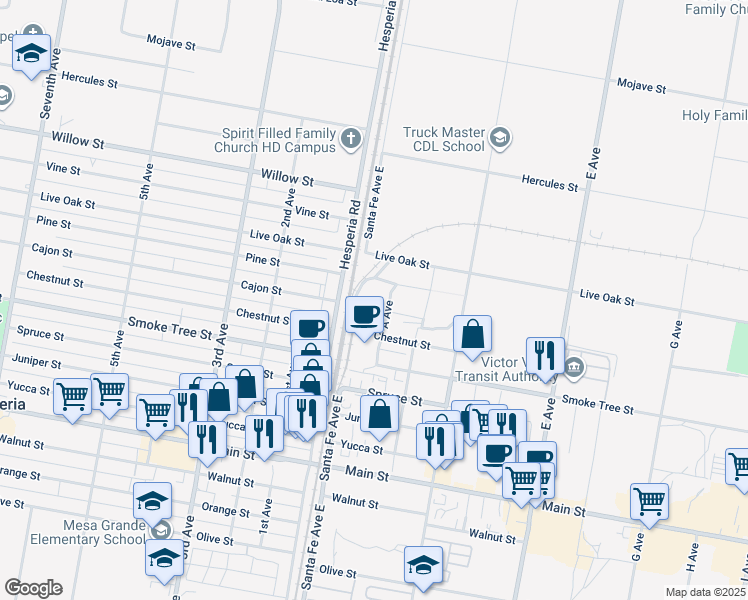 map of restaurants, bars, coffee shops, grocery stores, and more near in Hesperia