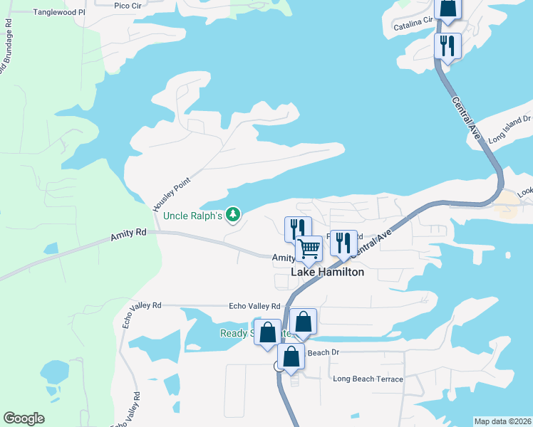 map of restaurants, bars, coffee shops, grocery stores, and more near 101-199 McClain Street in Lake Hamilton