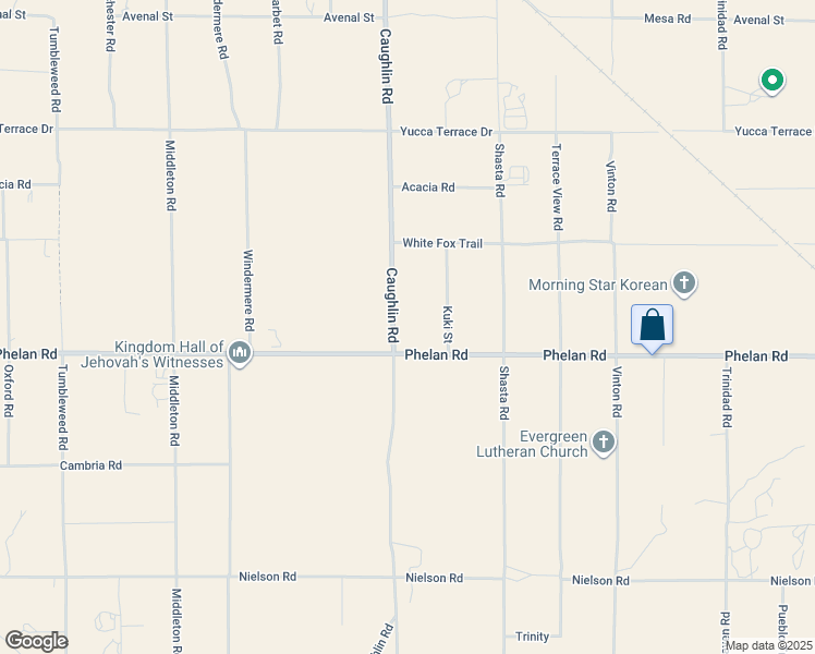 map of restaurants, bars, coffee shops, grocery stores, and more near 8176 Phelan Road in Phelan