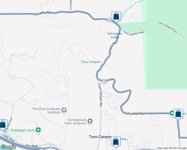 map of restaurants, bars, coffee shops, grocery stores, and more near 418 Toro Canyon Road in Santa Barbara