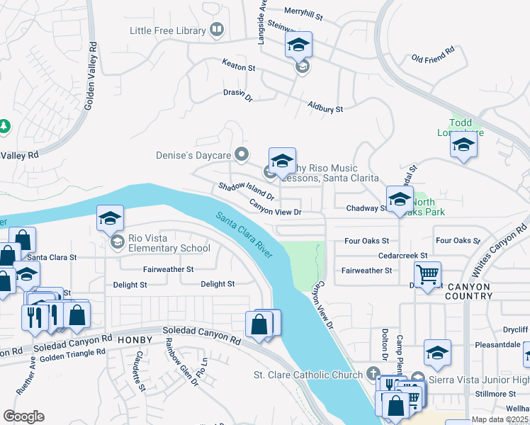 map of restaurants, bars, coffee shops, grocery stores, and more near 20042 Canyon View Drive in Santa Clarita
