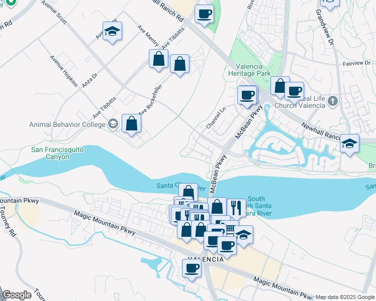 map of restaurants, bars, coffee shops, grocery stores, and more near 26947 Cape Cod Drive in Santa Clarita