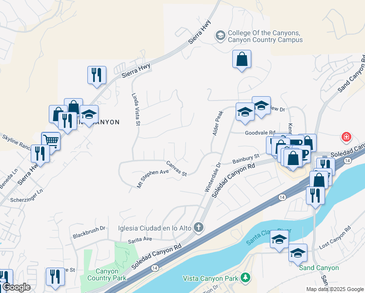 map of restaurants, bars, coffee shops, grocery stores, and more near 28367 Mount Stephen Avenue in Santa Clarita
