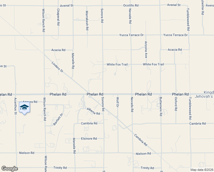 map of restaurants, bars, coffee shops, grocery stores, and more near 6906 Phelan Road in Phelan
