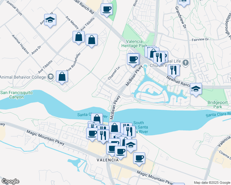 map of restaurants, bars, coffee shops, grocery stores, and more near 26974 Colonial Lane in Santa Clarita