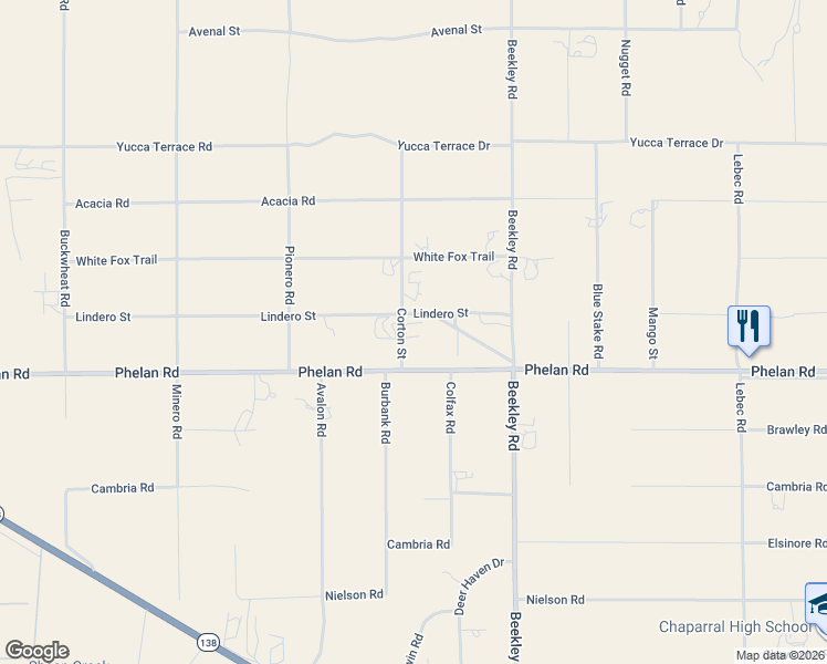 map of restaurants, bars, coffee shops, grocery stores, and more near 9783 Corton Street in Phelan