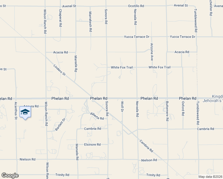 map of restaurants, bars, coffee shops, grocery stores, and more near 6906 Phelan Road in Phelan