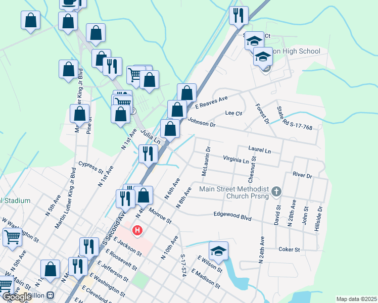 map of restaurants, bars, coffee shops, grocery stores, and more near 1503 North 6th Avenue in Dillon
