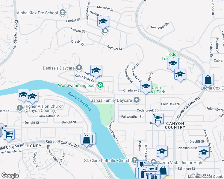 map of restaurants, bars, coffee shops, grocery stores, and more near 27809 Blue Sky Lane in Santa Clarita