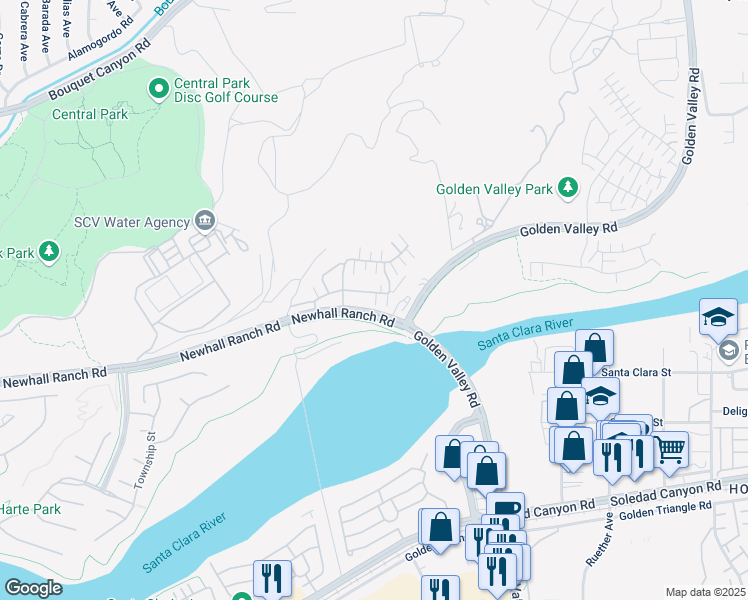 map of restaurants, bars, coffee shops, grocery stores, and more near 22062 Barrington Way in Santa Clarita