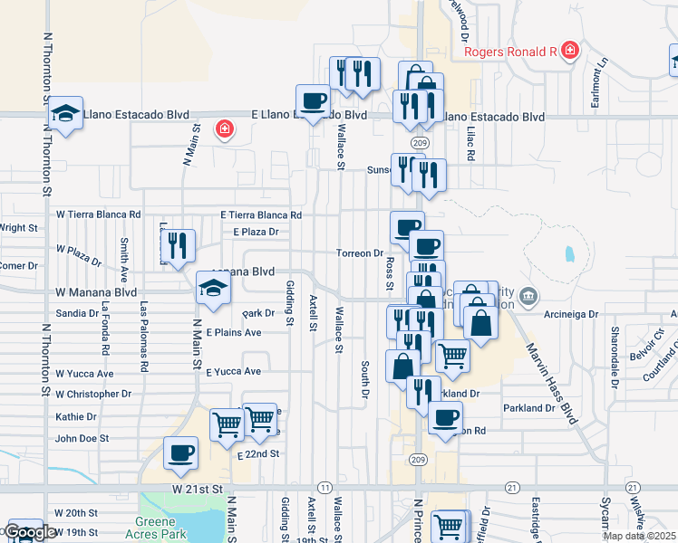 map of restaurants, bars, coffee shops, grocery stores, and more near 2905 Wallace Street in Clovis