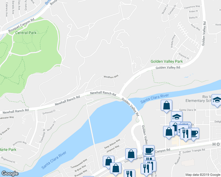 map of restaurants, bars, coffee shops, grocery stores, and more near 22068 Barrington Way in Santa Clarita