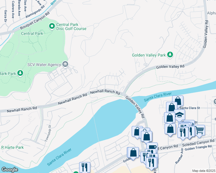 map of restaurants, bars, coffee shops, grocery stores, and more near 22104 Barrington Way in Santa Clarita