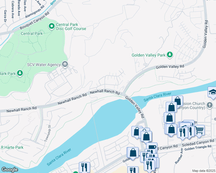 map of restaurants, bars, coffee shops, grocery stores, and more near 22104 Barrington Way in Santa Clarita