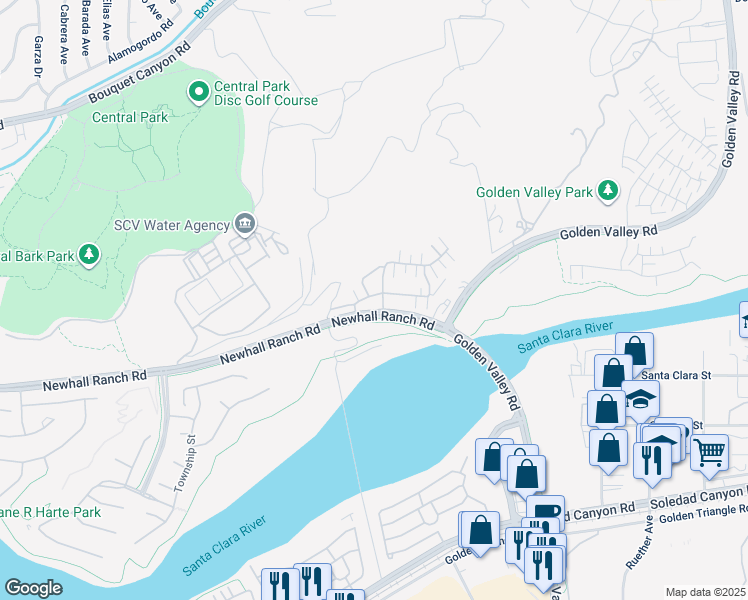 map of restaurants, bars, coffee shops, grocery stores, and more near 22110 Barrington Way in Santa Clarita