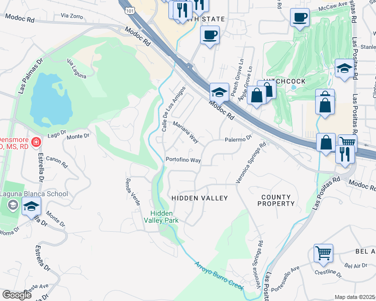 map of restaurants, bars, coffee shops, grocery stores, and more near 777 Terni Lane in Santa Barbara