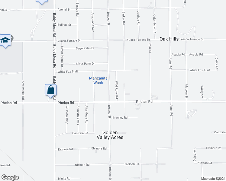 map of restaurants, bars, coffee shops, grocery stores, and more near 9764 Wild Rose Road in Hesperia