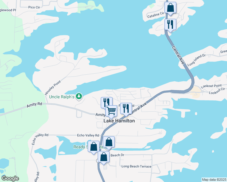 map of restaurants, bars, coffee shops, grocery stores, and more near 302 Pinehill Road in Hot Springs