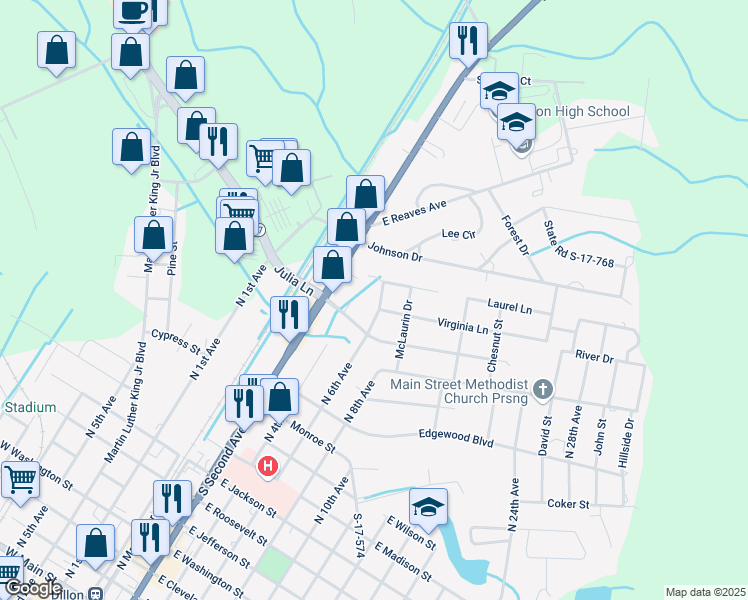 map of restaurants, bars, coffee shops, grocery stores, and more near 1503 North 6th Avenue in Dillon