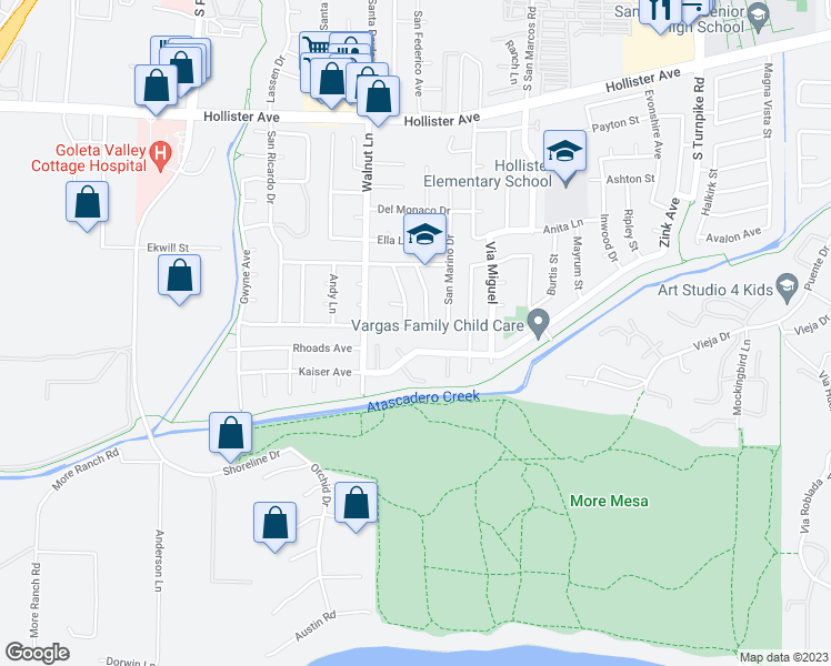 map of restaurants, bars, coffee shops, grocery stores, and more near 5067 San Vicente Drive in Santa Barbara