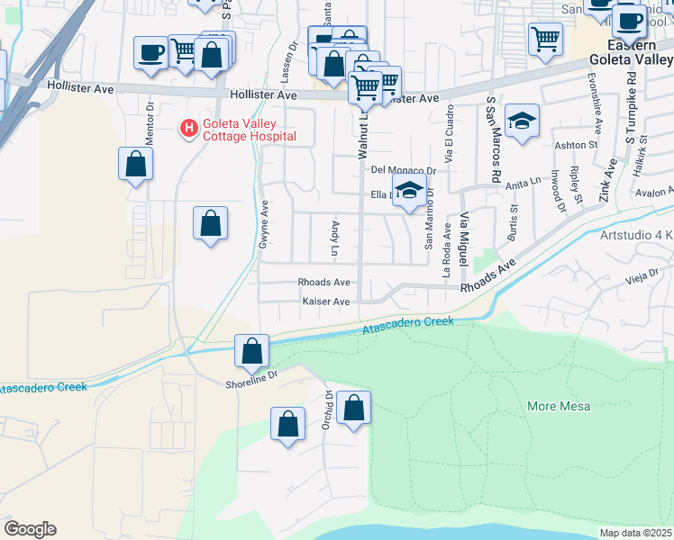 map of restaurants, bars, coffee shops, grocery stores, and more near 5135 San Vicente Drive in Santa Barbara