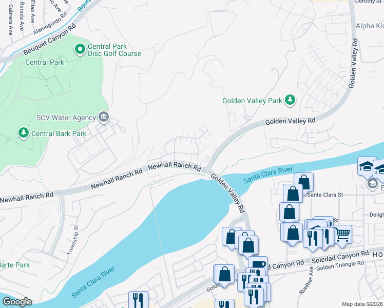 map of restaurants, bars, coffee shops, grocery stores, and more near 22055 Barrington Way in Santa Clarita