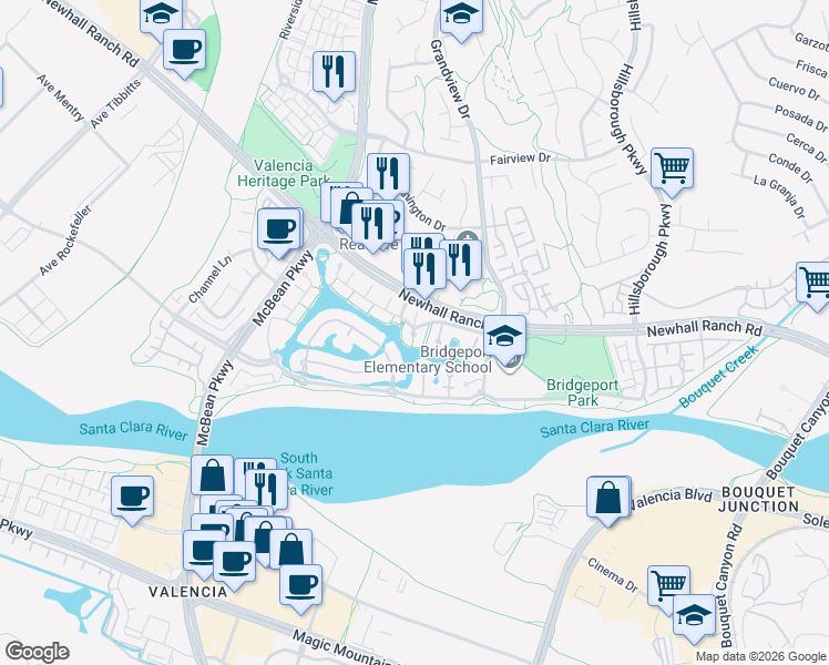 map of restaurants, bars, coffee shops, grocery stores, and more near 27104 Breakers Cove in Santa Clarita